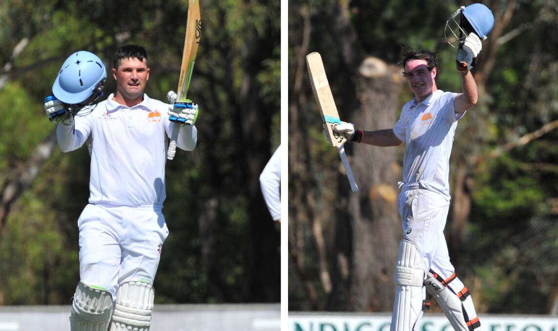 TWIN TONS: Strathdale-Maristians' Cameron Taylor (178) and Jack Neylon (102) both made centuries against White Hills at Scott Street on Saturday. Picture: ADAM BOURKE