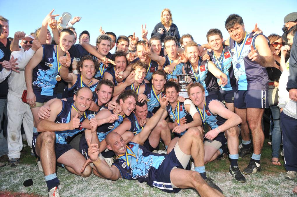 HAWKS SOAR: Eaglehawk's 2008 premiership team. The side was coached by Derrick Filo and captained by Brady Herdman. The Hawks defeated Golden Square by six points.