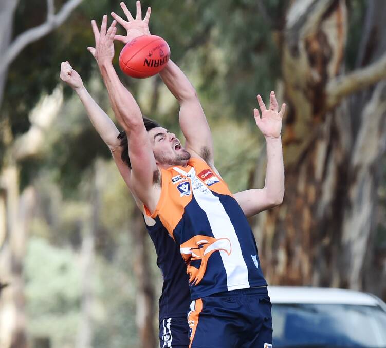 WINNING START: Maiden Gully YCW Eagles' captain Cohen Kekich competes for a mark during Saturday's 11-point victory over Inglewood. Kekich kicked three goals in the 11.15 (81) to 10.12 (72) win. Picture: DARREN HOWE