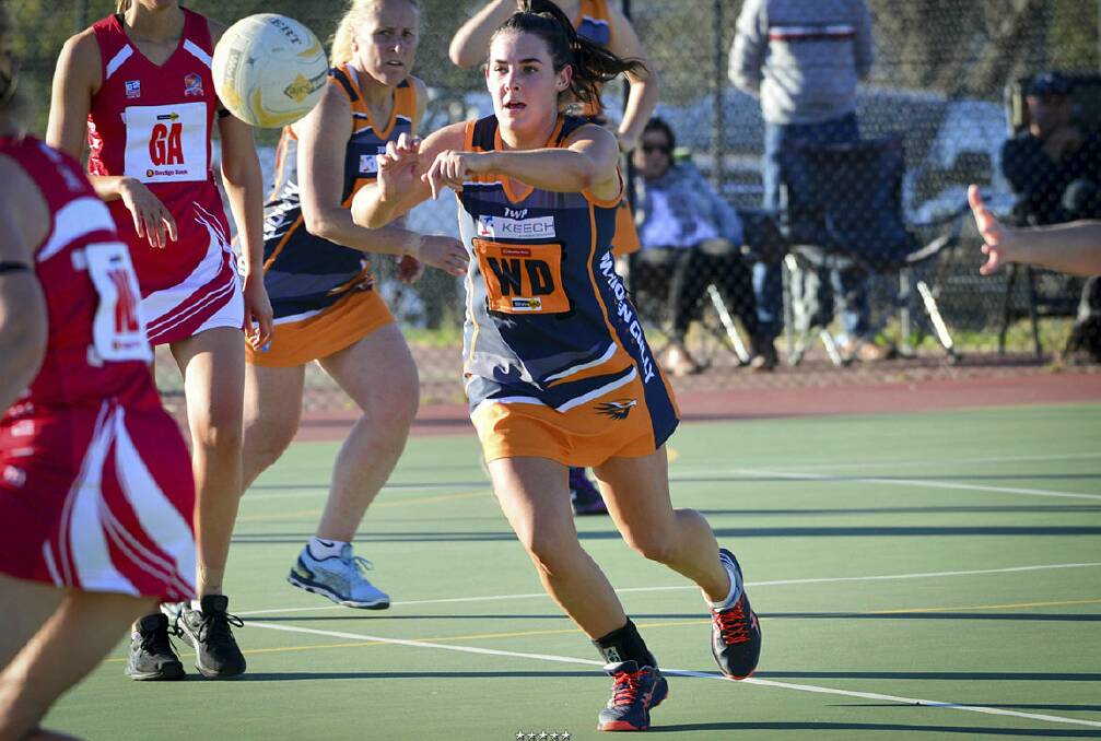 ON THE ATTACK: Maiden Gully YCW's Laura Butler. The Eagles have again been the No.1 ranked club on the netball court this season with a total of 67 wins.