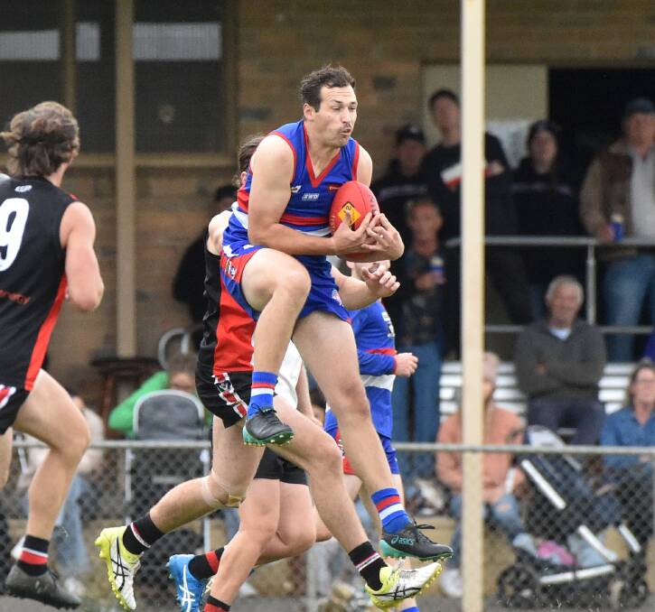 FORWARD TARGET: Matt Gray kicked four goals in his first game for North Bendigo against Heathcote on Saturday. Picture: NONI HYETT