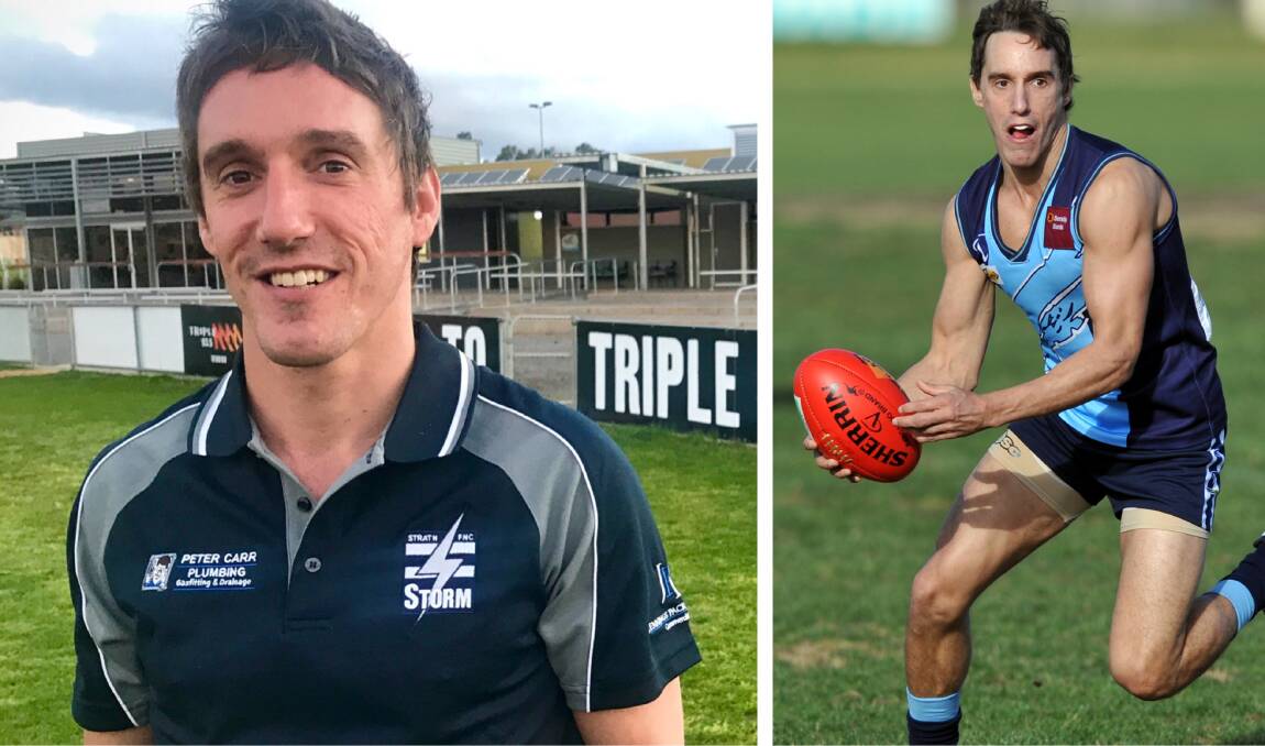 STORM LEADER: Strathfieldsaye coach Troy Coates will go into battle against his former team Eaglehawk (pictured left playing for in 2011) in Saturday's grand final.