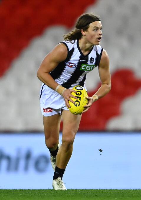 Jack Ginnivan during his debut for Collingwood on Friday night. Picture: GETTY IMAGES