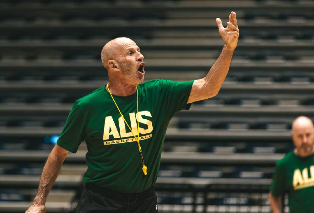 Australian coach Brian Goorjian at Boomers training on Thursday morning. Picture courtesy of Basketball Australia
