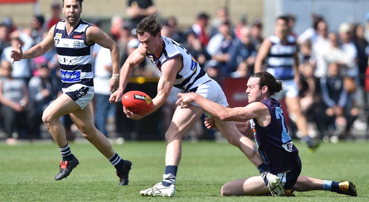 BATTLED HARD: Despite playing with a medial injury from the second quarter, Sam Heavyside kicked three goals and was named best for Strathfieldsaye.