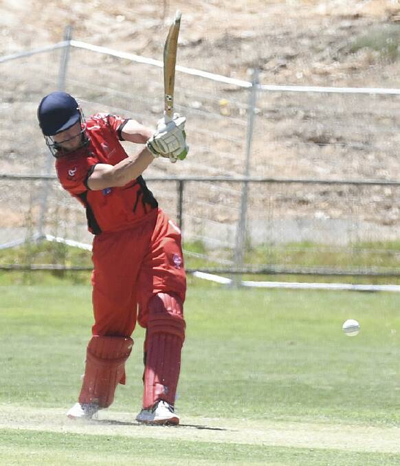 WHACK: Bendigo United's Clayton Holmes during his knock of 93 against Strathdale-Maristians at Harry Trott Oval last Saturday. Picture: LUKE WEST