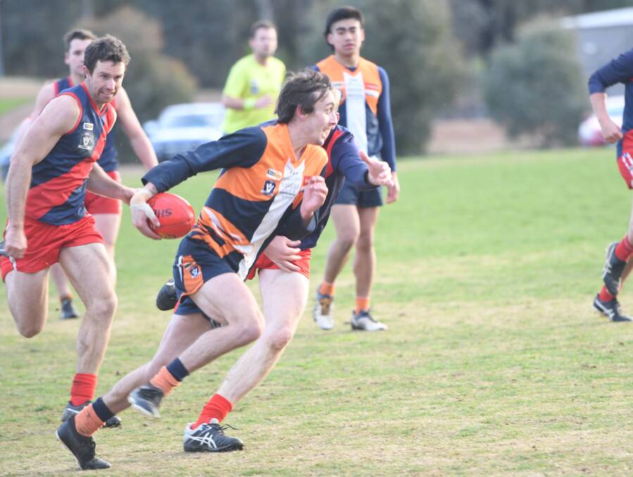 Action from the Maiden Gully YCW v Calivil United game that has resulted in the Eagles losing four premiership points and the Demons picking them up.