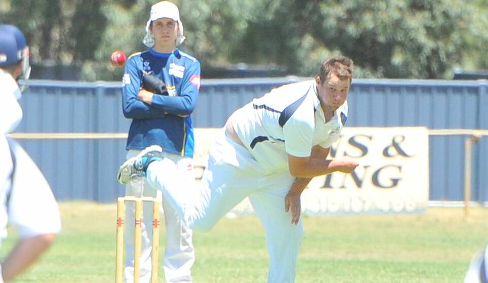 Inglewood captain Ben Power bowls on Saturday. Picture: LUKE WEST