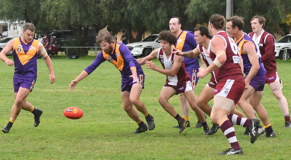 READY TO POUNCE: Bears Lagoon-Serpentine defeated Newbridge by 20 points at home on Saturday in round six of the LVFNL season. Pictures: LUKE WEST