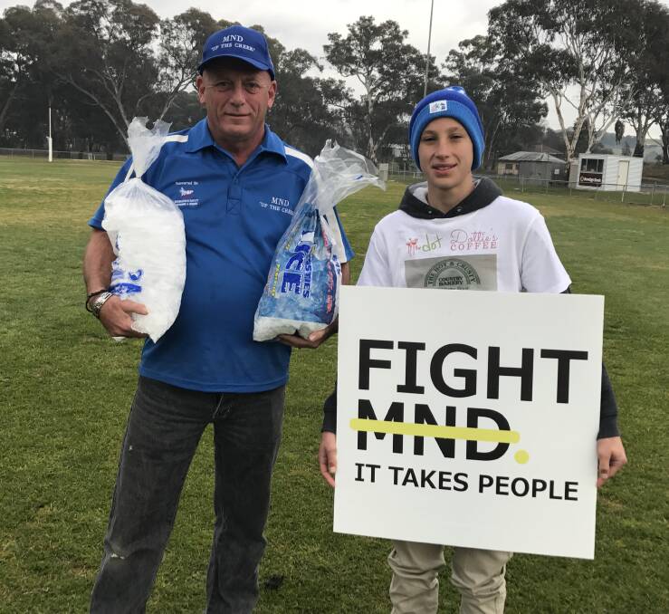 FUNDRAISING: Campbells Creek events manager Steve Adamson and  junior footballer Dylan Stevens are gearing up for Sunday's Up The Creek 2 event in support of the fight against MND. Picture: LUKE WEST