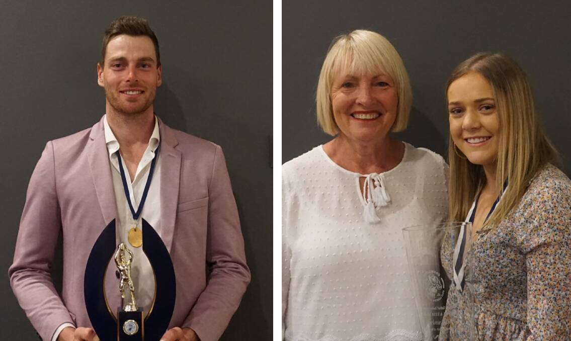 BLUES' BEST: Inglewood senior best and fairest Lachlan Sidebottom and Helen Ward (who the A Grade medal is named after) with Charlotte Edlin.