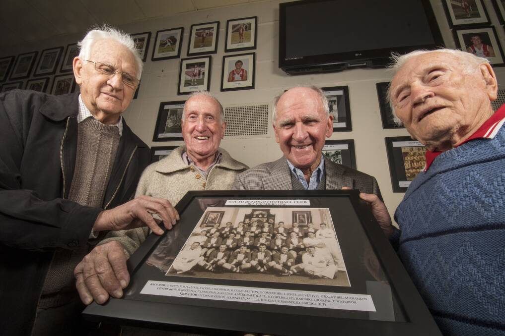 REMINISCING: Lloyd Jones,  Ron Robertson, Tarz Pollock and George Ellis were all part of South Bendigo premiership teams under Alan "The Fox" McDonald in the 1950s.