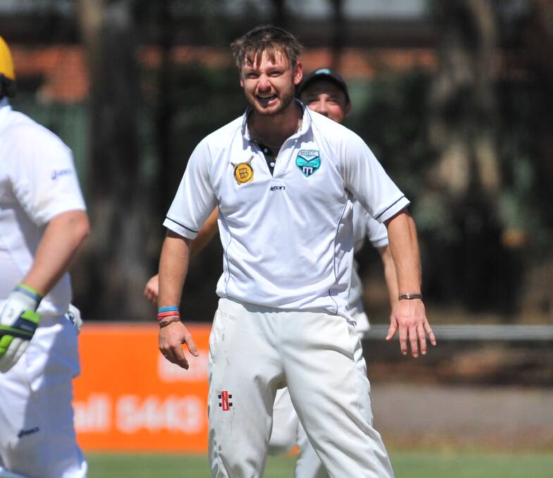 POWER PLAY: Huntly-North Epsom's Lewis Stabler after taking one of his 40 wickets for the season.