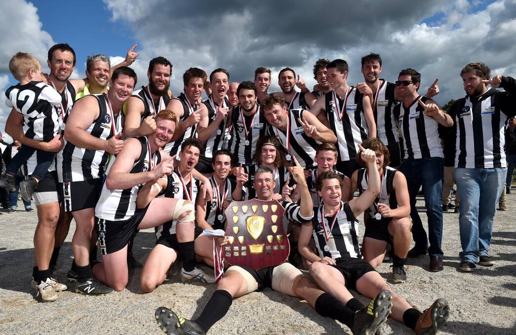 MAGPIES SWOOP: Boort's victorious reserves premiership team after defeating Donald by 26 points on Saturday. Picture: NONI HYETT