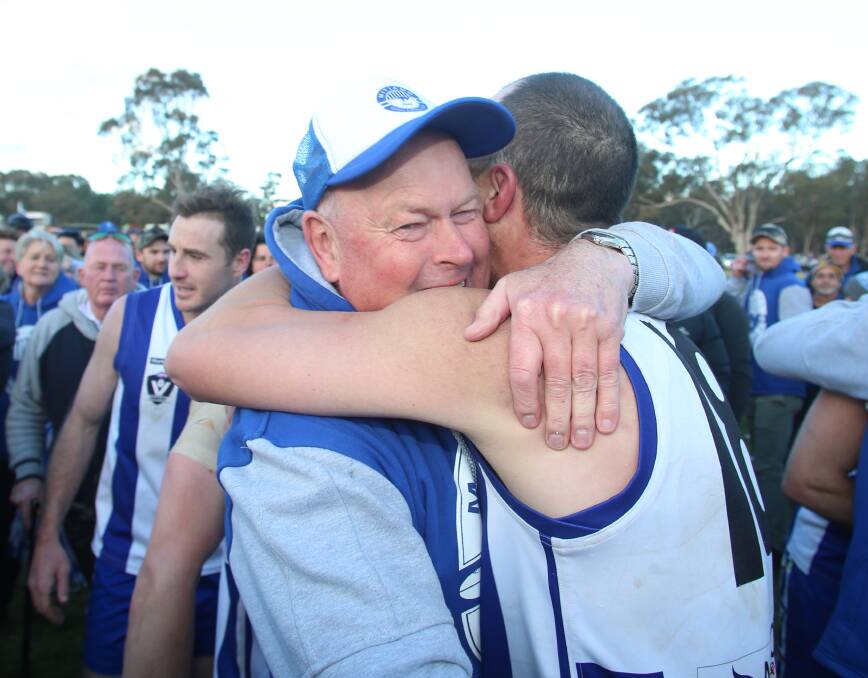 PREMIERSHIP PINNACLE: President Rob Clohesy after Mitiamo's Loddon Valley grand final win last year. There are no guarantees the Superoos will defend their flag this year due to the coronavirus crisis. Picture: GLENN DANIELS