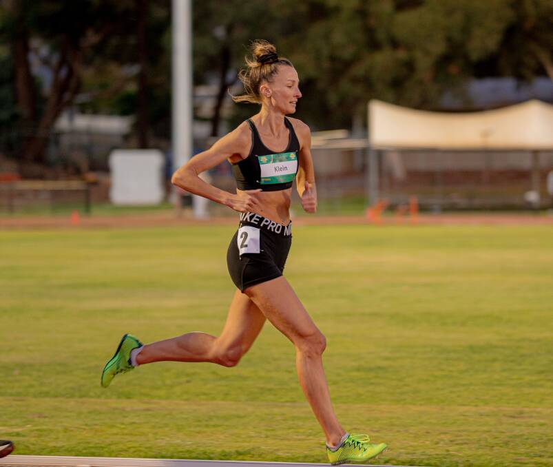 VICTORY: Sarah Klein wins Friday night's elite women's 5km Frenzy. Picture: A.J. TAYLOR IMAGES