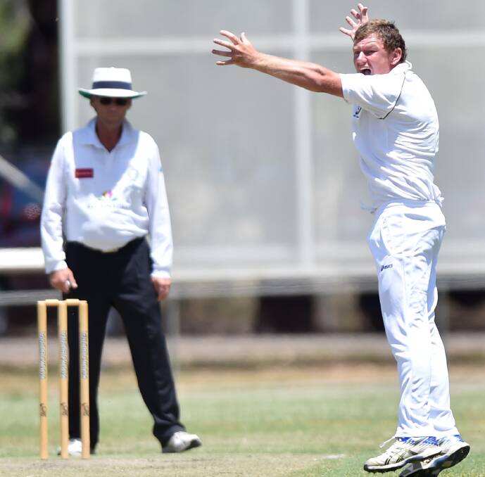 HOWZAT: Sandhurst's Taylor Beard appeals for a wicket against Huntly-North Epsom on Saturday. Beard took 3-51 off 15 overs. Picture: GLENN DANIELS