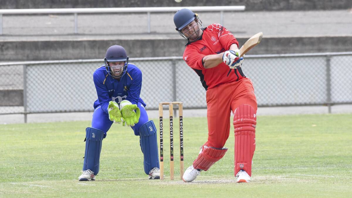 ON THE ATTACK: Bendigo United's Adrian Cronin hits out during his innings of 17 against Golden Square at Harry Trott Oval on Saturday.