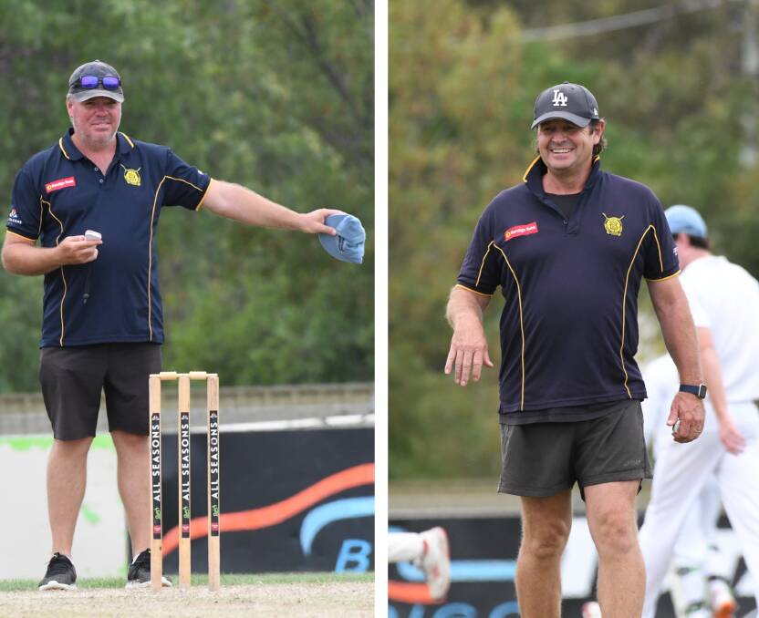 STEPPING UP: Des Gilmore and Tony Ryan officiated the Kangaroo Flat v Strathdale-Maristians game at Dower Park at the weekend with the umpires on strike.