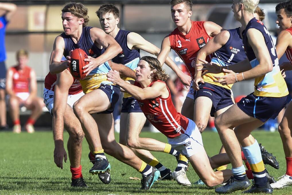 HARD WORK PAYS OFF: Oskar Faulkhead playing for the Bendigo Pioneers earlier this year in the NAB League. Picture: ADAM BOURKE