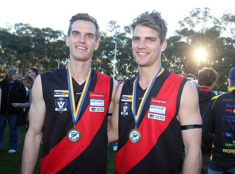 SIBLINGS: Premiership-winning brothers Brad and Matt Ladson were both superb for Leitchville-Gunbower on Saturday.