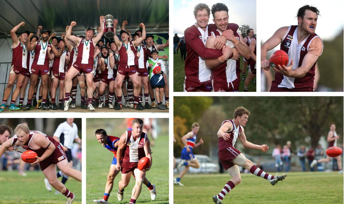 DECADE OF MAROONS: Top - 2018 premiers, Rhys Ford and Jordan Gilboy, Tyler Romeril. Bottom - Austin Fithall, Jeff McMurtrie, Brad Comer.