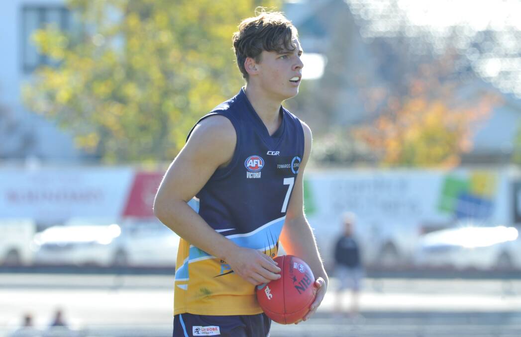 BATTLED HARD: Matthew Harvey was named best for the Bendigo Pioneers' in Sunday's 16-point loss to the Calder Cannons at RAMS Arena. Picture: NONI HYETT
