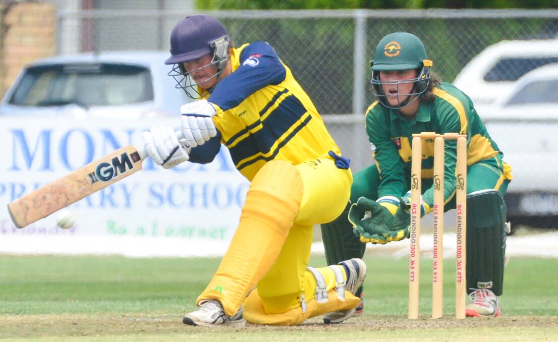 ON THE ATTACK: No.3 batsman Callum McCarty top-scored for Strathfieldsaye with 36 off 82 balls against Kangaroo Flat at Dower Park.