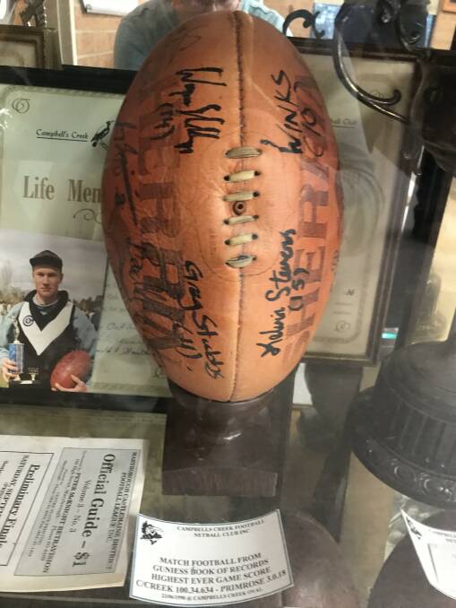 The football for Campbells Creek's famous 100-goal day in 1990.