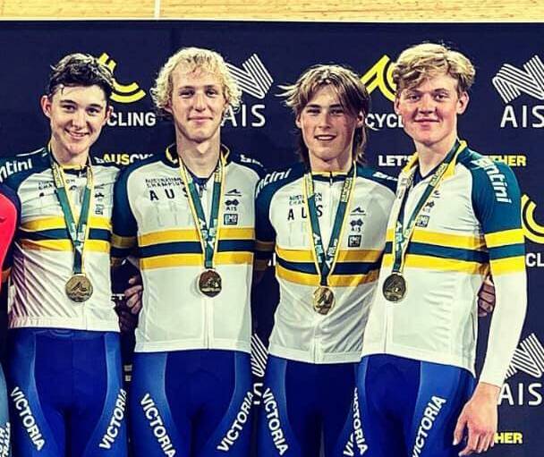 UNDER-19 MEN'S TEAM PURSUIT GOLD: Angus Gill and Nate Hadden were part of the victorious team.