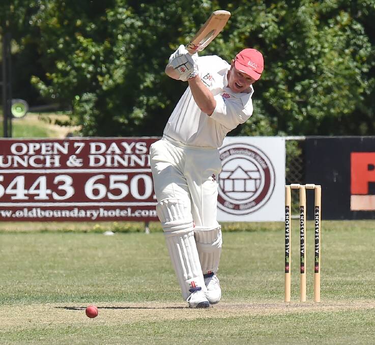 TON OF CLASS: Bendigo United veteran Heath Behrens plays a shot on the off-side during his 27th first XI century on Saturday. Behrens made 109 against Eaglehawk at Harry Trott Oval. Picture: NONI HYETT