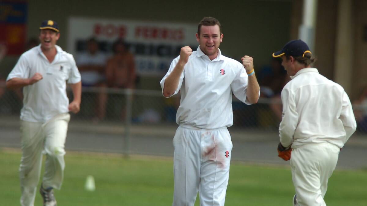 Ben DeAraugo after taking one of his five wickets in the 2007 Provincial Group grand final. Picture: BRENDAN McCARTHY