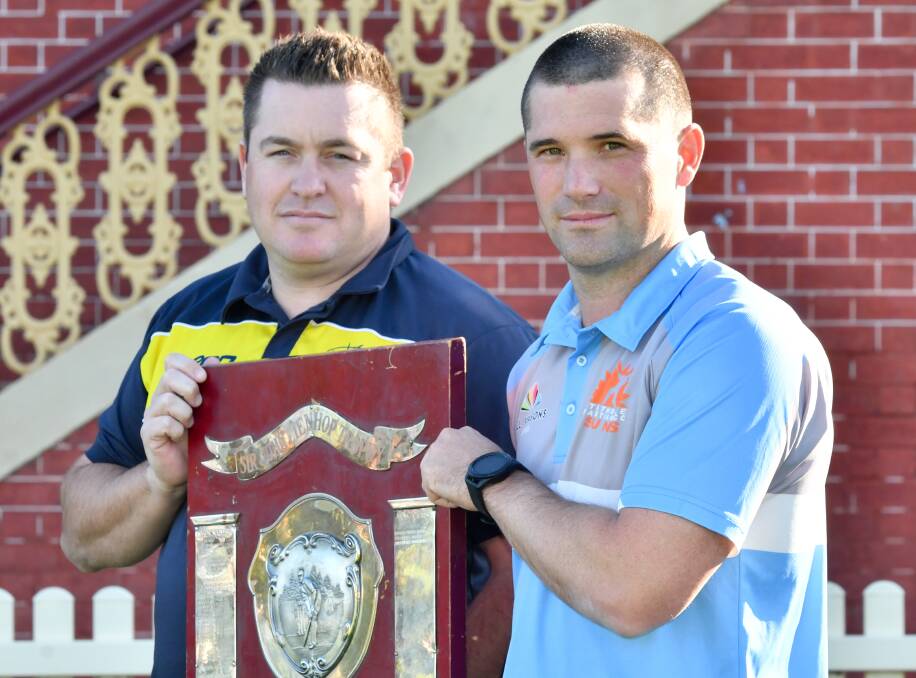 GRAND BATTLE AWAITS: Strathfieldsaye skipper Ben Devanny and Strathdale-Maristians' captain Cameron Taylor. Only one will be holding the BDCA silverware come Saturday night. Picture: NONI HYETT