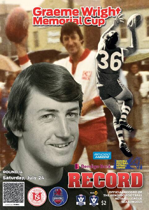 TRIBUTE: The cover of the BFNL Record produced by Bart 'N' Print for what would have been the Graeme Wright Memorial Cup match on Saturday at the QEO.