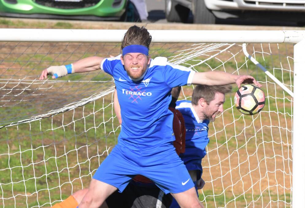 DEFENCE: Strathdale's Nick Watson. The Blues face Shepparton United in the BASL men's match of the round on Sunday. Picture: NONI HYETT