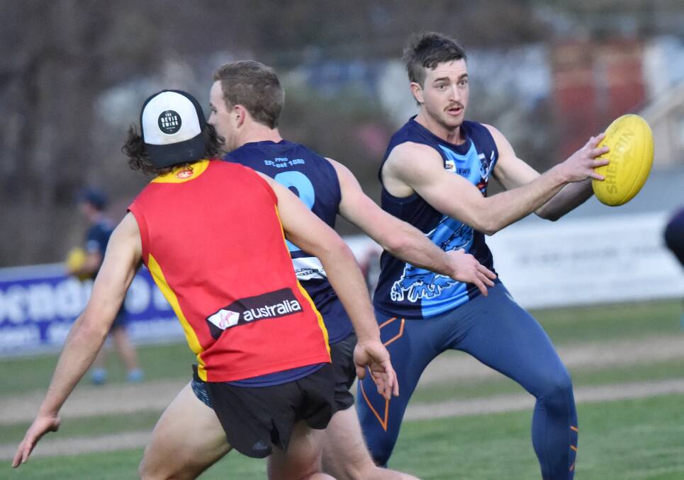 PREPARATIONS: Eaglehawk puts the finishing touches to its grand final build-up at training on Thursday night. Picture: DARREN HOWE