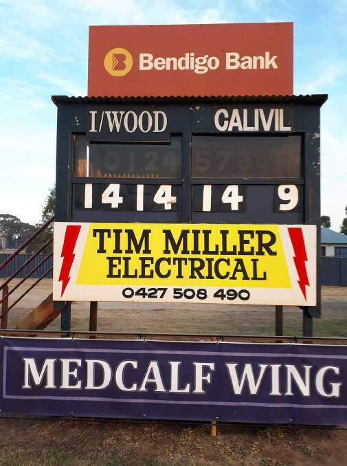 The scoreboard after Inglewood's drought-breaking win over Calivil United in round three, 2018.