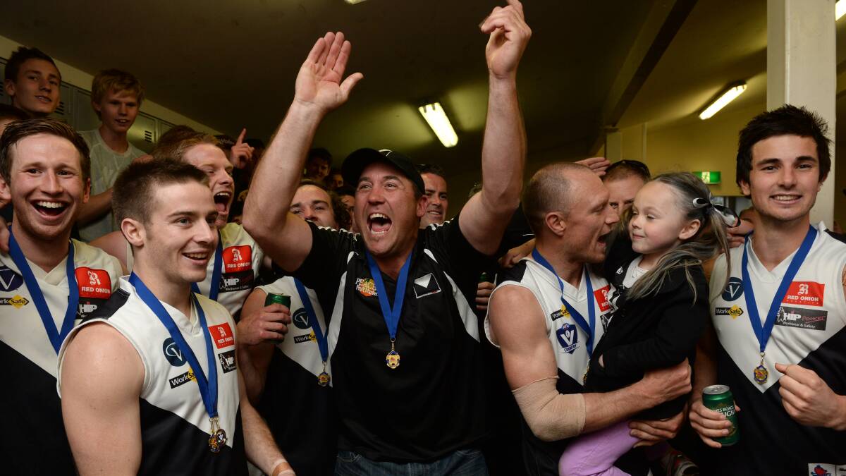 Rob Waters celebrates one of his North City premierships. Picture: BALLARAT COURIER