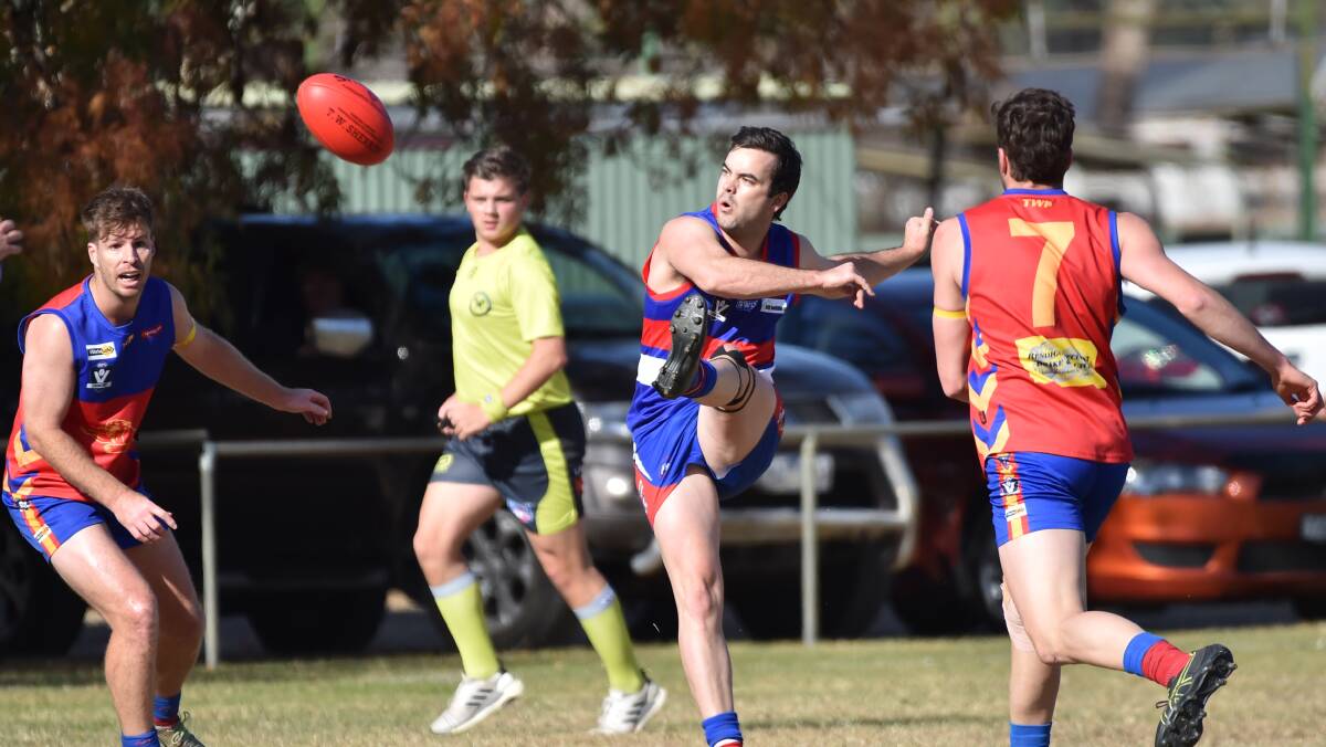 ON TARGET: Pyramid Hill's Braidy Dickens is the Loddon Valley's leading goalkicker with 31. He slotted nine against Bridgewater last week. The Bulldogs host Mitiamo in a clash of 1st v 2nd on Saturday. Picture: GLENN DANIELS