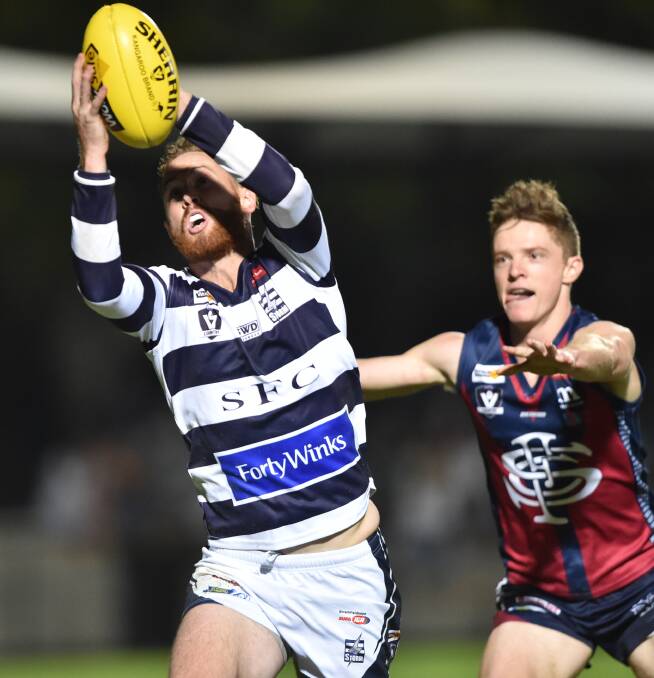 ON TARGET: Star Strathfieldsaye forward Lachlan Sharp had another big game in front of the sticks, slotting six goals in the Storm's 46-point win over Sandhurst at the Queen Elizabeth Oval on Friday night. Pictures: GLENN DANIELS