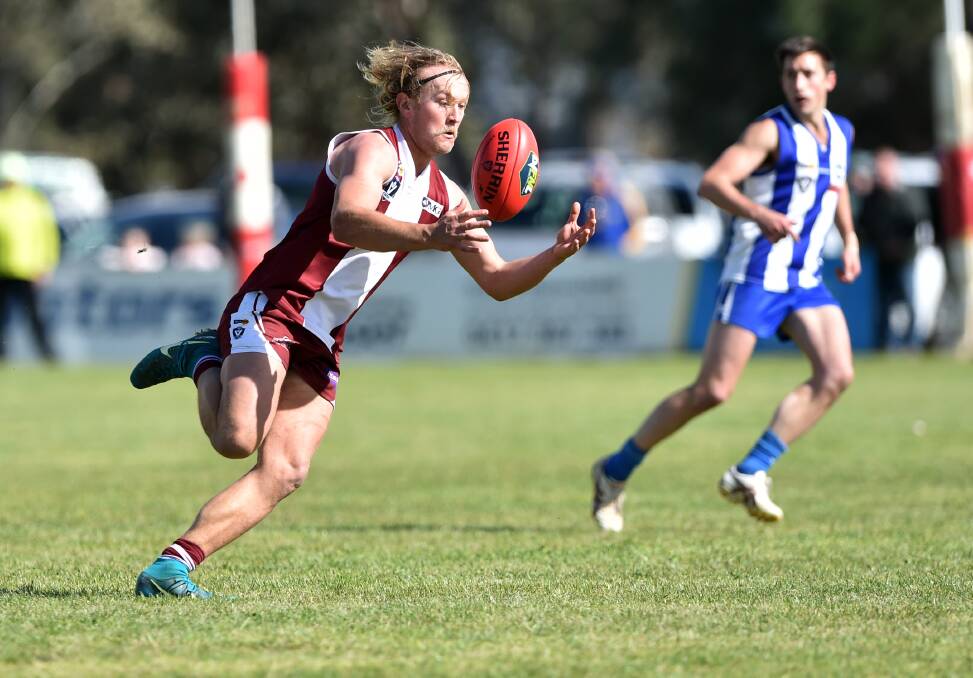SUPER SEASON: After he was one of the most influential players for Loddon Valley league premier Newbridge this year, gun midfielder Nathan Bacon is returning to Lockington-Bamawm United. Picture: GLENN DANIELS