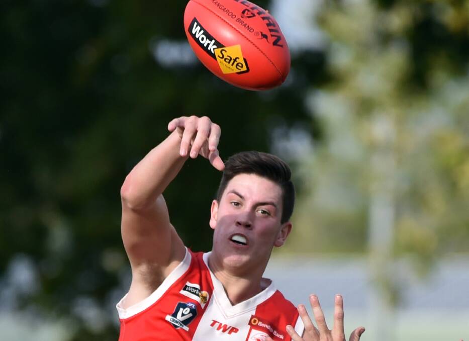 TALL TIMBER: South Bendigo's Callum Crisp kicked two goals in Saturday's win over Castlemaine at the QEO. The Bloods were 61-point winners and are now fourth.