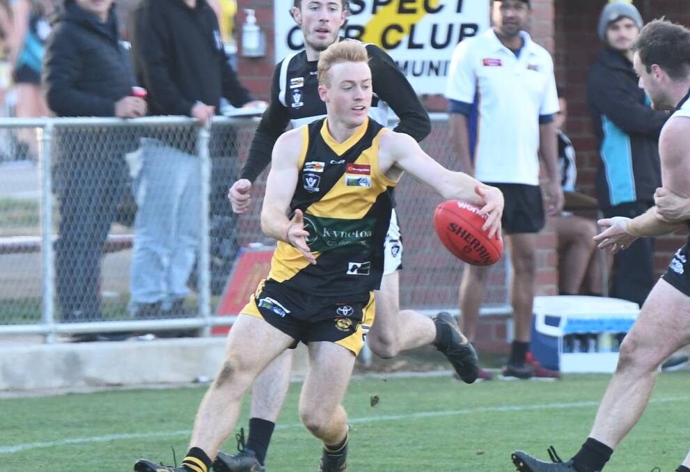 YOUNG GUN: Teenager Ned O'Sullivan, who played a mix of forward and midfield, was the winner of Kyneton's senior best and fairest award. Picture: ANTHONY PINDA