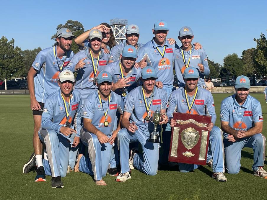SUNS' SUCCESS: Strathdale-Maristians celebrate their BDCA grand final win over Strathfieldsaye at the QEO on Saturday. Picture: LUKE WEST