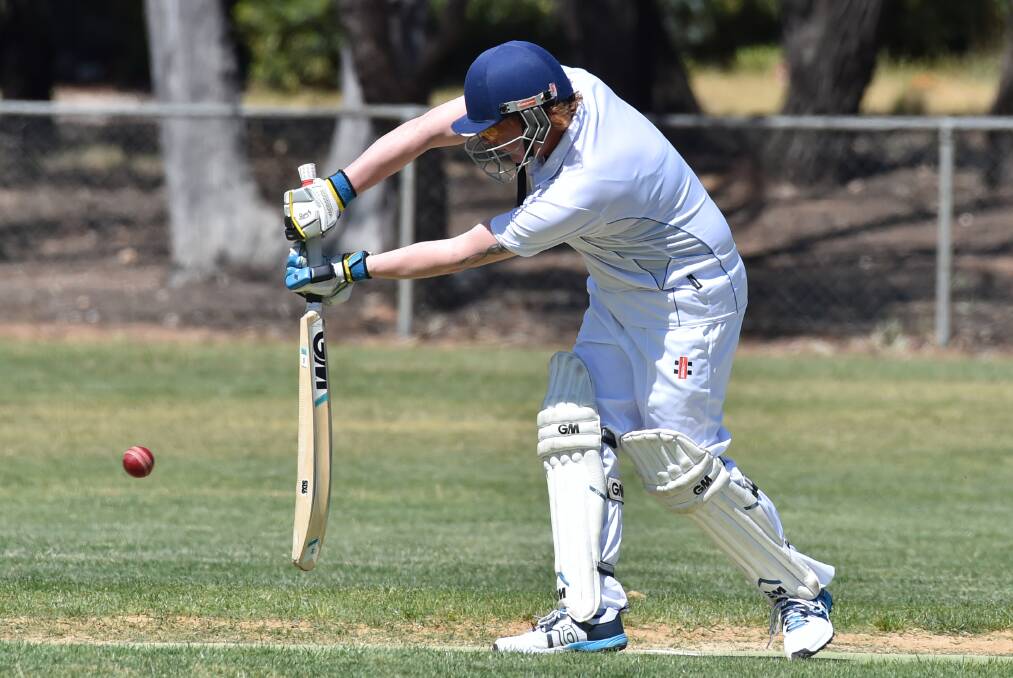 WATCHFUL: New California Gully opener Ben Henson plays straight during his knock of 30 against Sedgwick. The Cobras were all out for 262 on day one of round two.