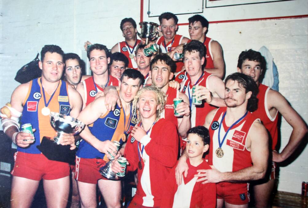 South Bendigo's 1994 premiership team celebrates.