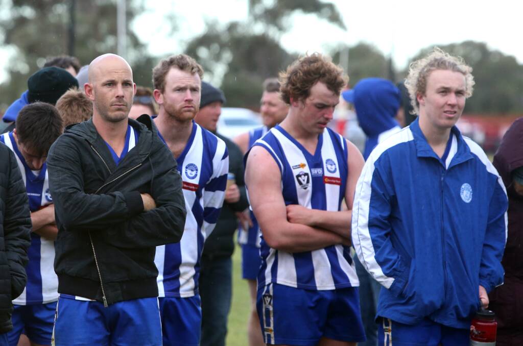 AIN'T NO SECOND PRIZE: Mitiamo players lament their grand final defeat to Newbridge. The Superoos won their way through to the decider from fifth on the ladder.