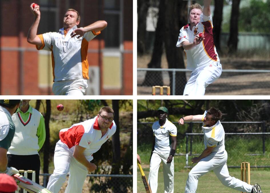 WELL BOWLED: Top - Travis Nolan (Axe Creek) and Brett Haw (Maiden Gully). Bottom - Cain Ladiges (Mandurang) and Alex Sutton (Spring Gully).