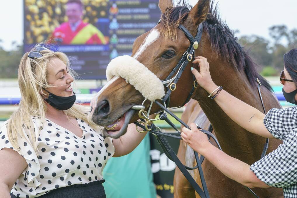 Bendigo Cup-winning trainer Maddie Raymond with Wentwood. Picture: JAY TOWN/RACING PHOTOS