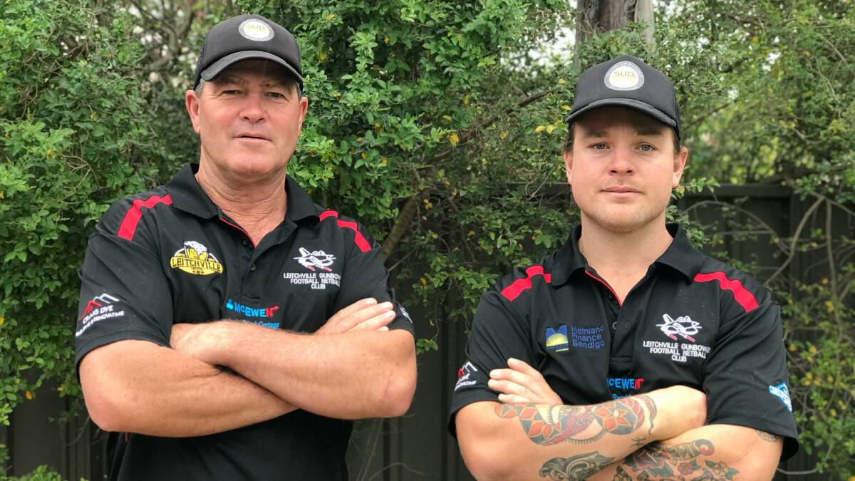 LEADERS: New Leitchville-Gunbower coach Danny Teskera and assistant coach Liam Guinan. The Bombers have won the past two HDFNL flags.